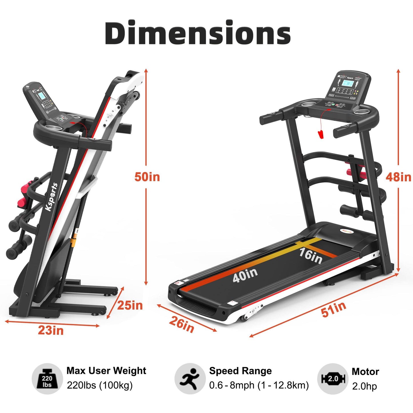 16 Inch Wide Foldable Home Treadmill W/ Bluetooth & Fitness Tracking App