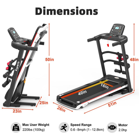 16 Inch Wide Foldable Home Treadmill W/ Bluetooth & Fitness Tracking App