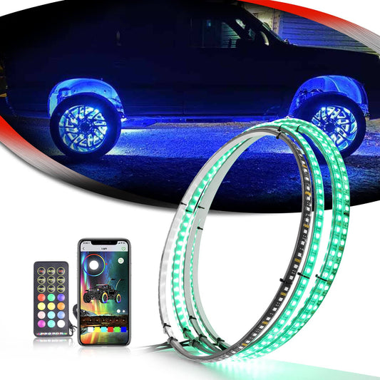 17inch Rgb Single Row Led Wheel Ring Light Turn Signal And Braking Function Brightest Rim Light, Remote And App Simultaneously Controlled