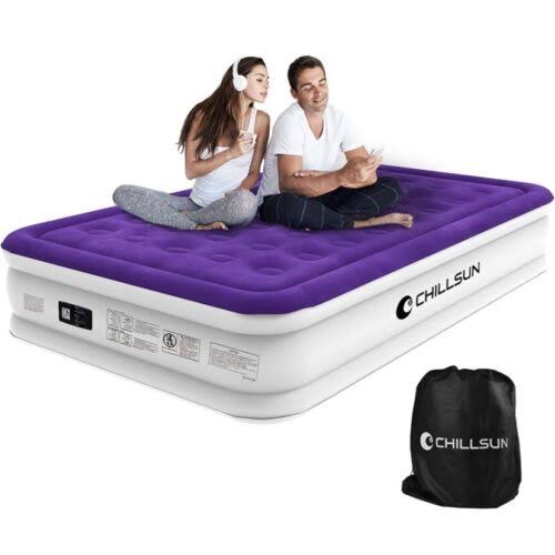 16 Queen Air Mattress With Built-In Pump, Fast Inflation/Deflation For Camping, Home, Guests - Purple, Carry Bag